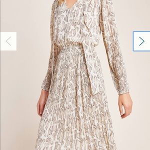 Anthropologie snake print midi dress with bow tie